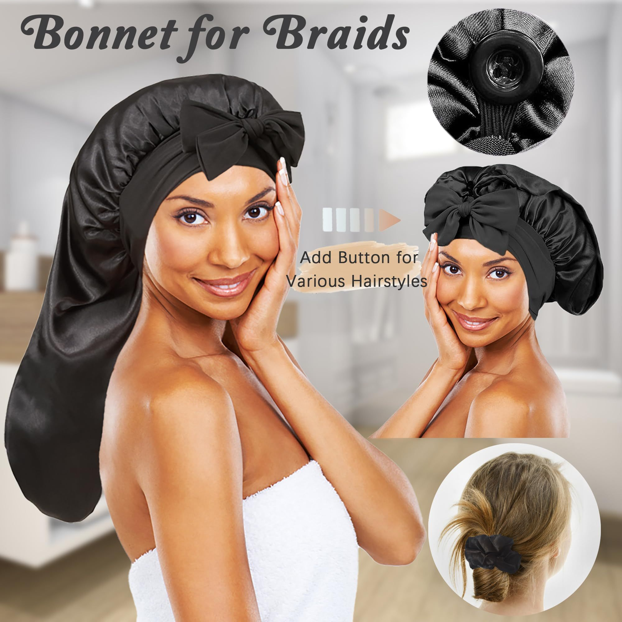 2pcs Extra-Large Satin Bonnets - Hair Care Long Hair ulasan dan harga
