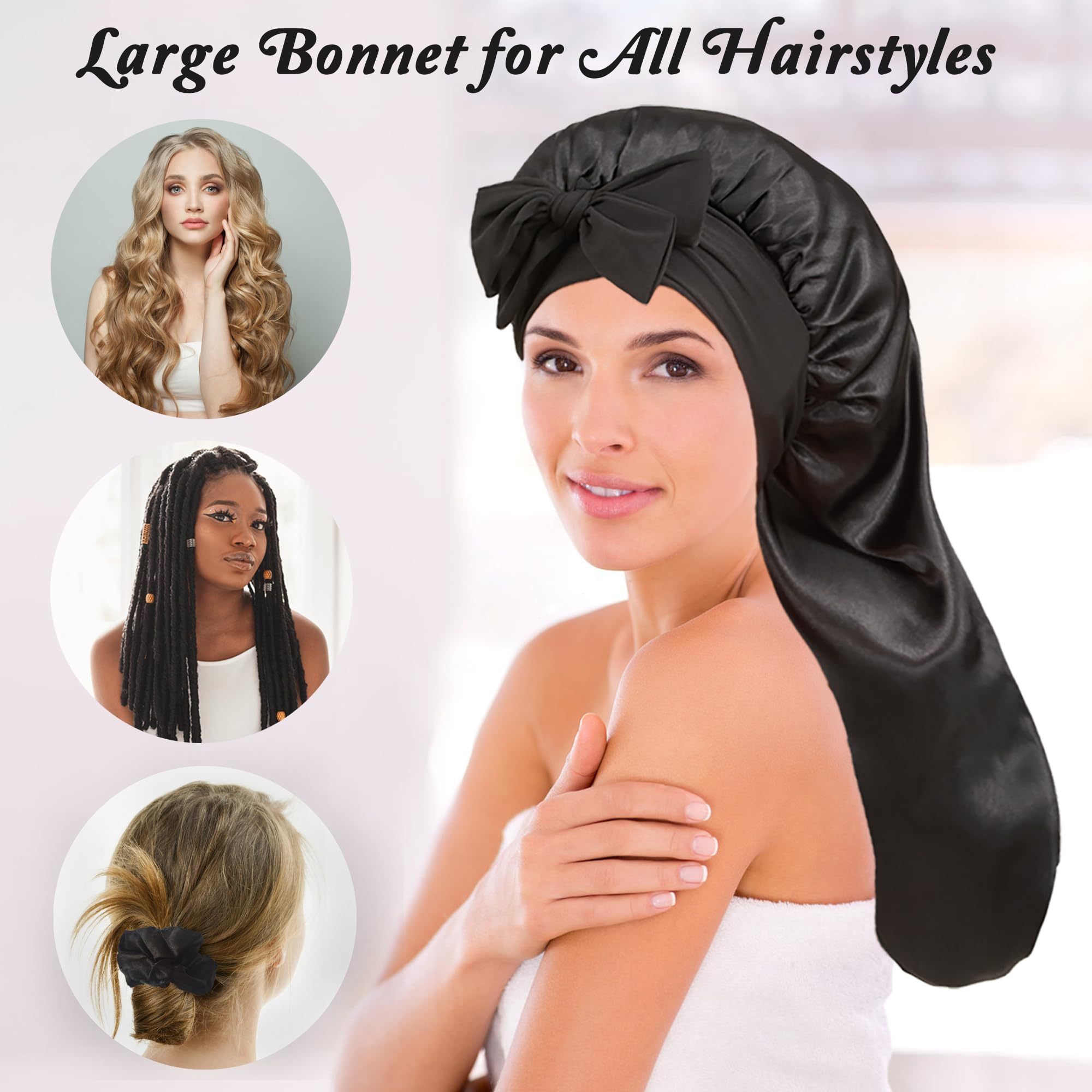 2pcs Extra-Large Satin Bonnets - Hair Care Long Hair ulasan dan harga